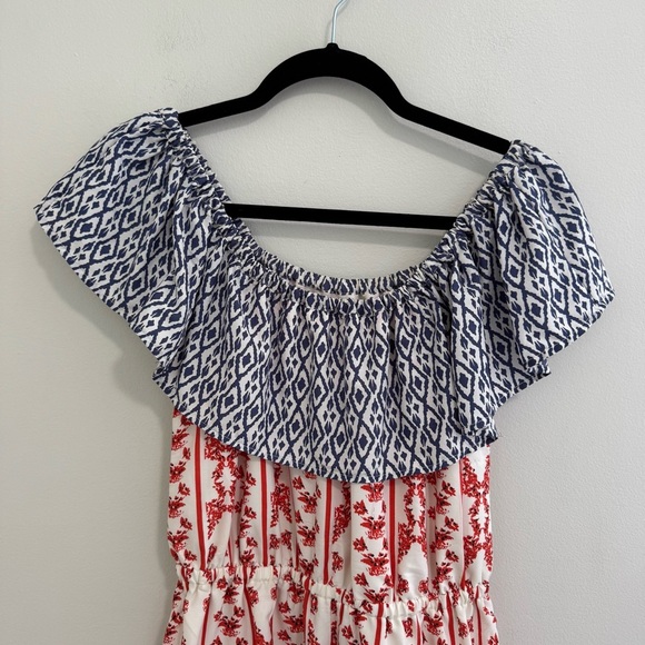 Tularosa Taylor Off Shoulder Dress in Cobalt & Rust - Picture 3 of 6